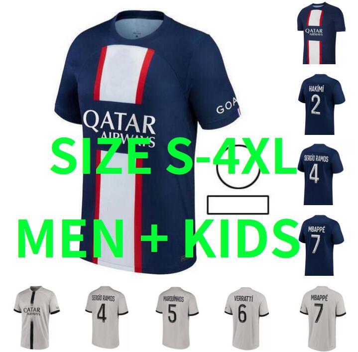 

22 23 maillots foot SERGIO RAMOS Wijnaldum soccer jerseys pSGS MBAPPE ICARDI 2022 2023 football shirt PLAYER #30 KIMPEMBE MARQUINHOS Camiseta de futbol men kids kit, 22/23 kids size