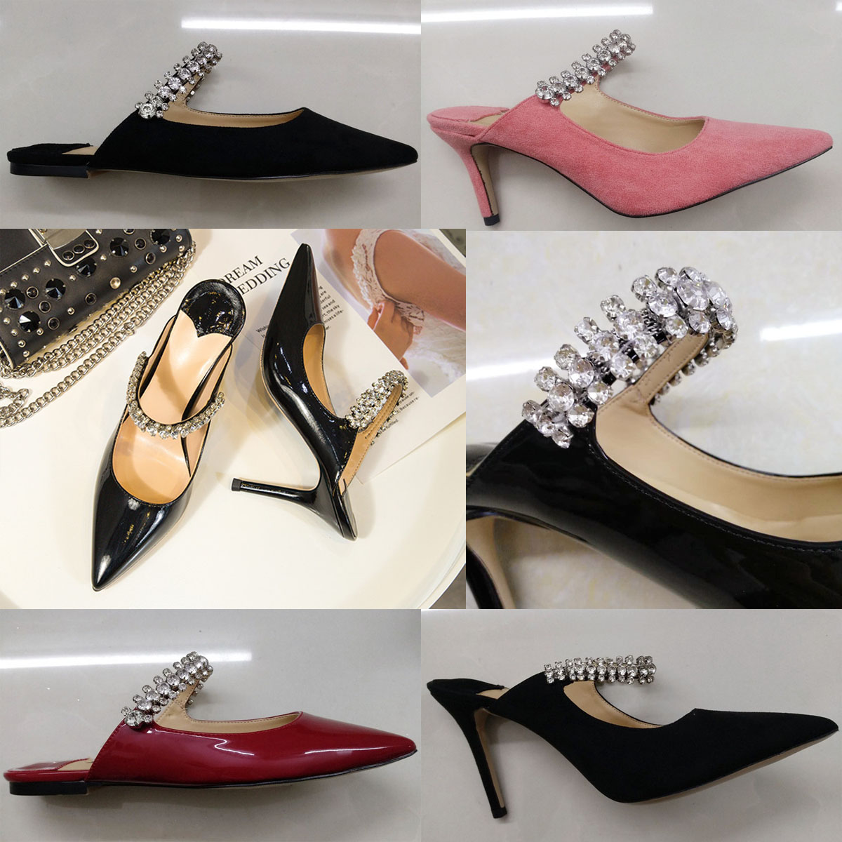 

Designer Party Wedding Shoes Bride Women Ladies Sandals Fashion Sexy Dress Shoes Jewel Crystal Buckle Embellished Pumps Pointed Toe High Heels Leather Glitter, Black 100mm