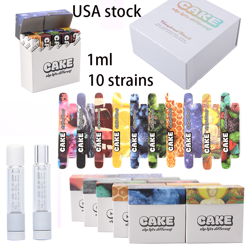 

USA Warehouse Full Glass CAKE Atomizers Empty 1ml Carts 10 Strains randomly Ceramic Coil 510 Thread Glass Tank Thick Oil Dab Pen Wax Vaporizer