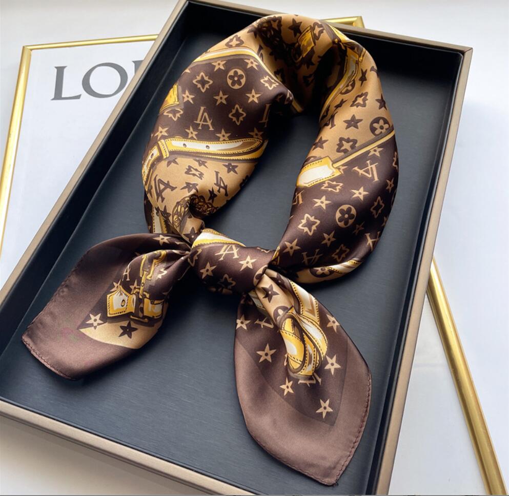

Designer Letters Print Flower imitate Silk Scarf Headband for Women Girls Fashion Long Handle Bag Scarves Paris Shoulder Tote Luggage Ribbon Head Wraps 70x70CM