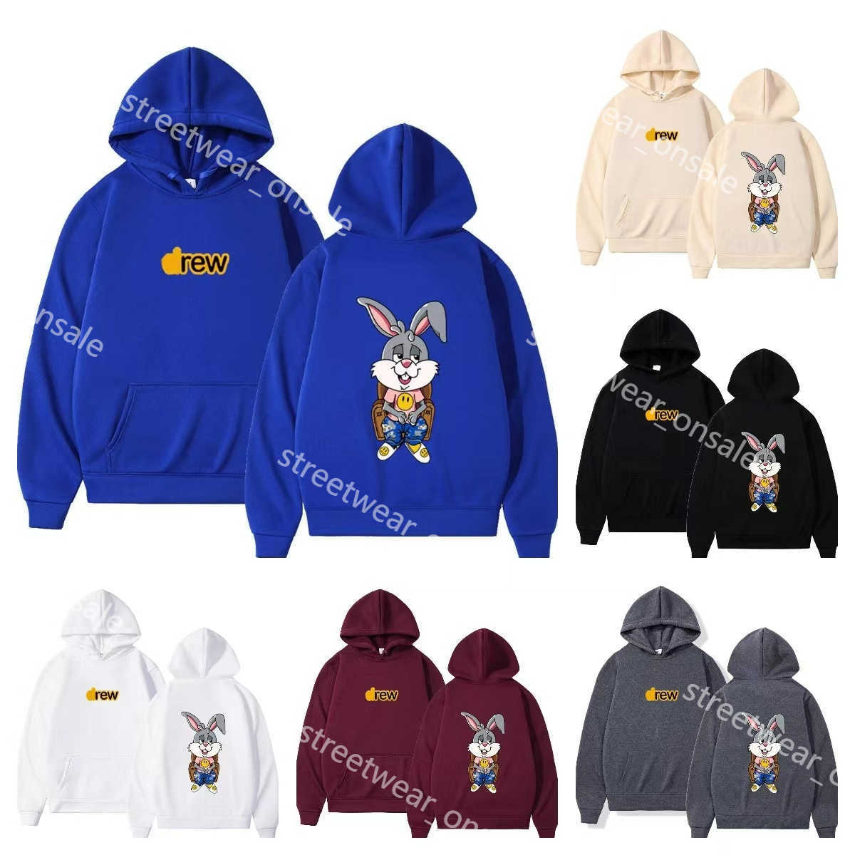 

Happy Easter Hoodies Drew Bunny Rabbit Long Sleeves Loose Fit Pullover Top Lightweight Sweatshirt for Women Children E06