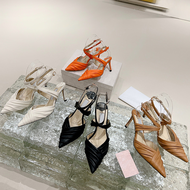 

Women's Dress Shoes Luxury Wedding High Heels Women's Designer Real Leather Shoes Fashion Sexy Party Pointed 7.5cm Sandals Size 35-40 with Box