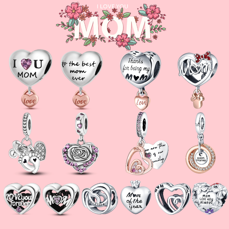 

Pandora Original S925 Sterling Silver Charming Mothers' Day Gift Charm Love Love Mother Pendant Suitable for Bracelet DIY Fashion Jewelry