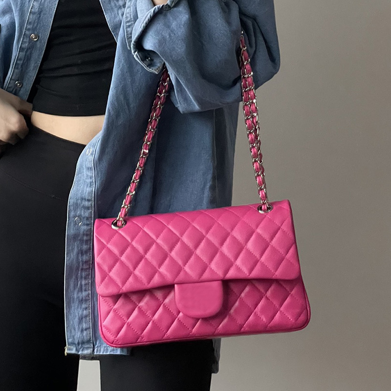 

France Women Classic Double Flap Lambskin Bags Silver Metal Hardware Matelasse Chain Crossbody Shoulder Multi Pochette Designer Handbags 25CM 10 Spring Summer, Box