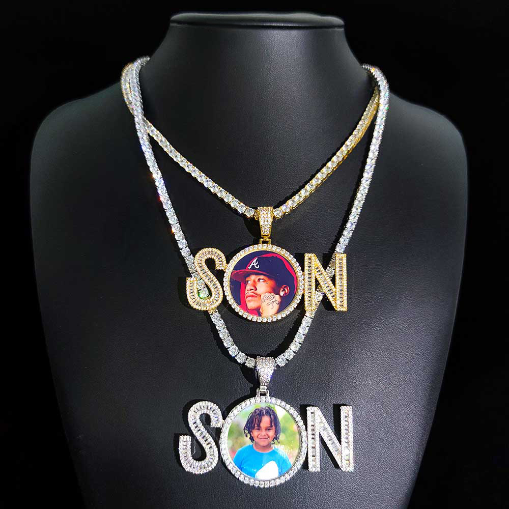 

Customizable Hip Hop SON Pendant with Photo Frame - Stylish Memorial Gift