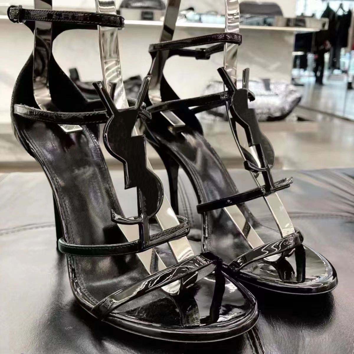 

Fashion Heels Sandals slides Summer With box Flats Sexy real leather platform sandal Shoe Ladies Beach shoes designer Stiletto Women Dress Shoes, #1 patent gold logo