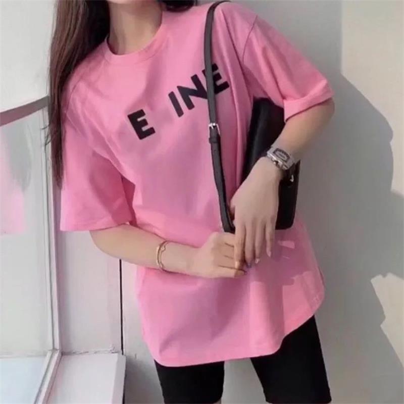 

Women's T-shirt spring and summer new ce letter printing pure cotton round neck couple casual casual casual wear men and women, Pink