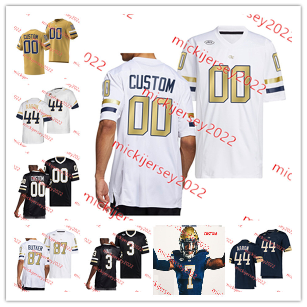 

American College Football Wear Custom Stitched Dontae Smith Georgia Tech Yellow Jackets Football Jersey D.J. Moore Akelo Stone Kyle Efford Clayton Powell-Lee Geor, Navy white