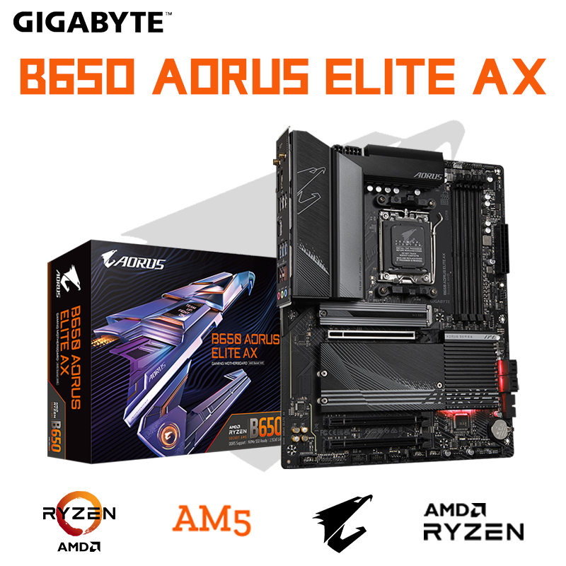 GIGABYTE GA B650 AORUS ELITE AX AMD B650 DDR5 6600(OC) MHz M.2 USB3.2 128G Wi-Fi 6E Socket AM5 ATX Motherboard-image-848711587
