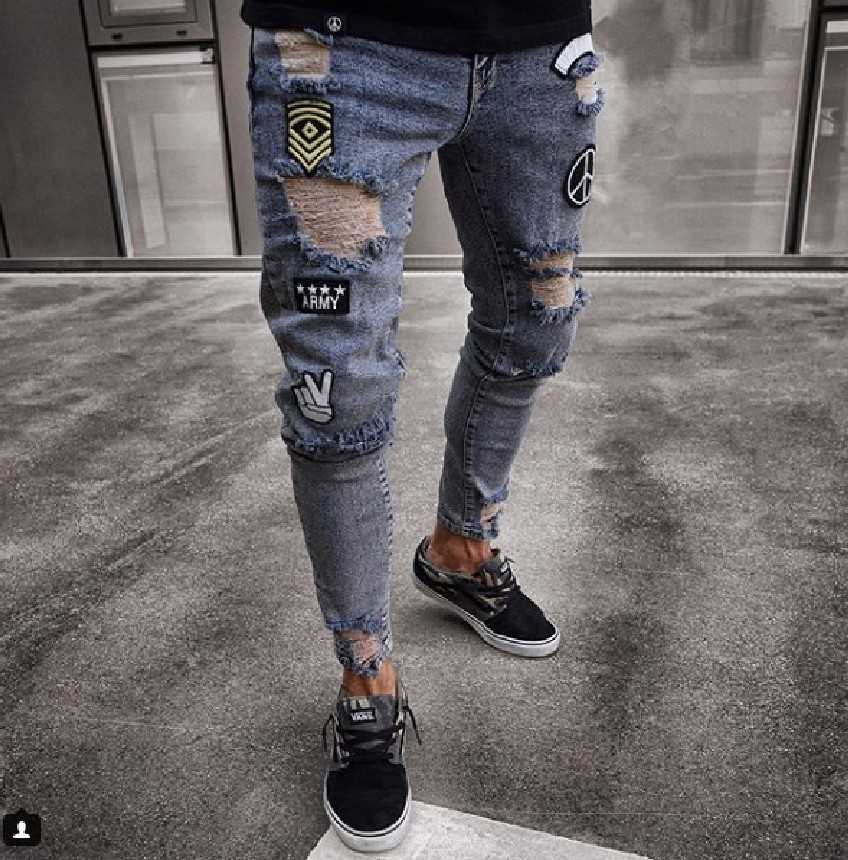 

Men's Jeans Men Stylish Ripped Pants Biker Skinny Slim Straight Frayed Denim Trousers New Fashion skinny jeans men Clothes Y2303, Blue