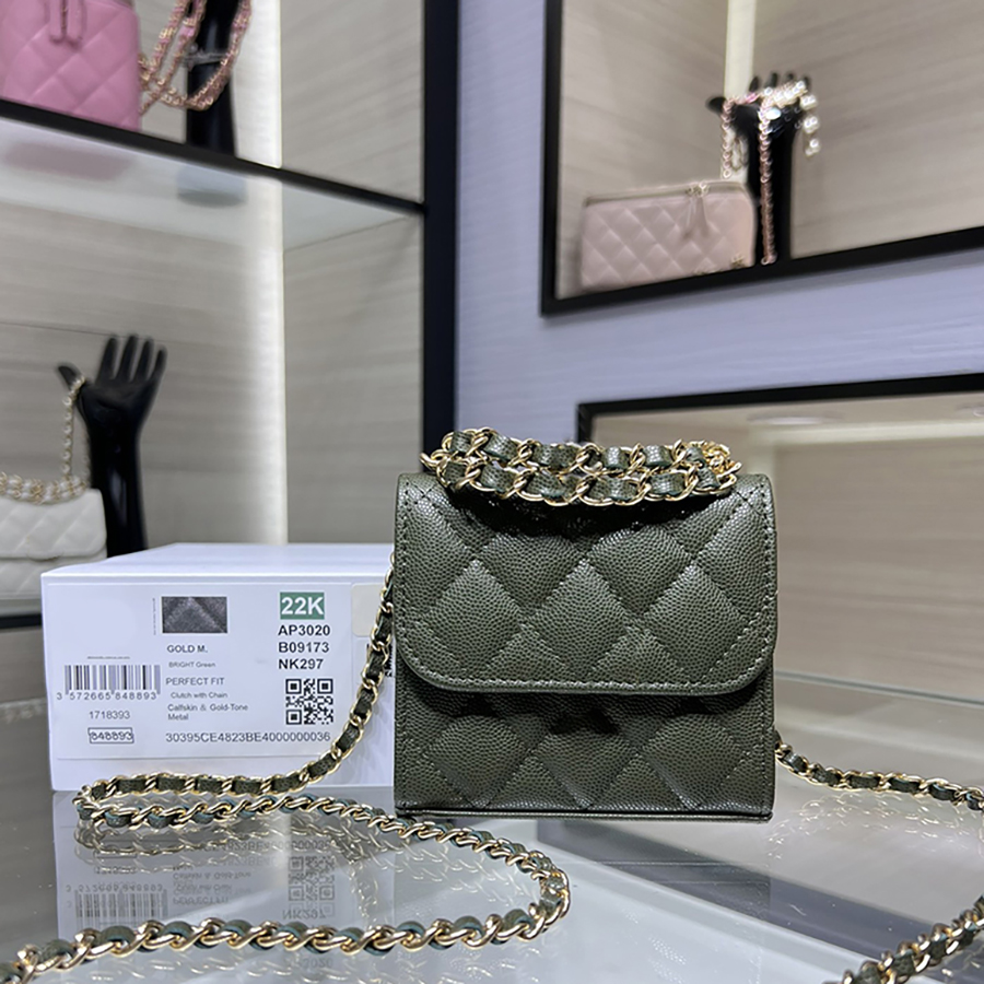

10A Original quality genuine leather crossbody bag 11cm lady purse chain bags wallet With box C149