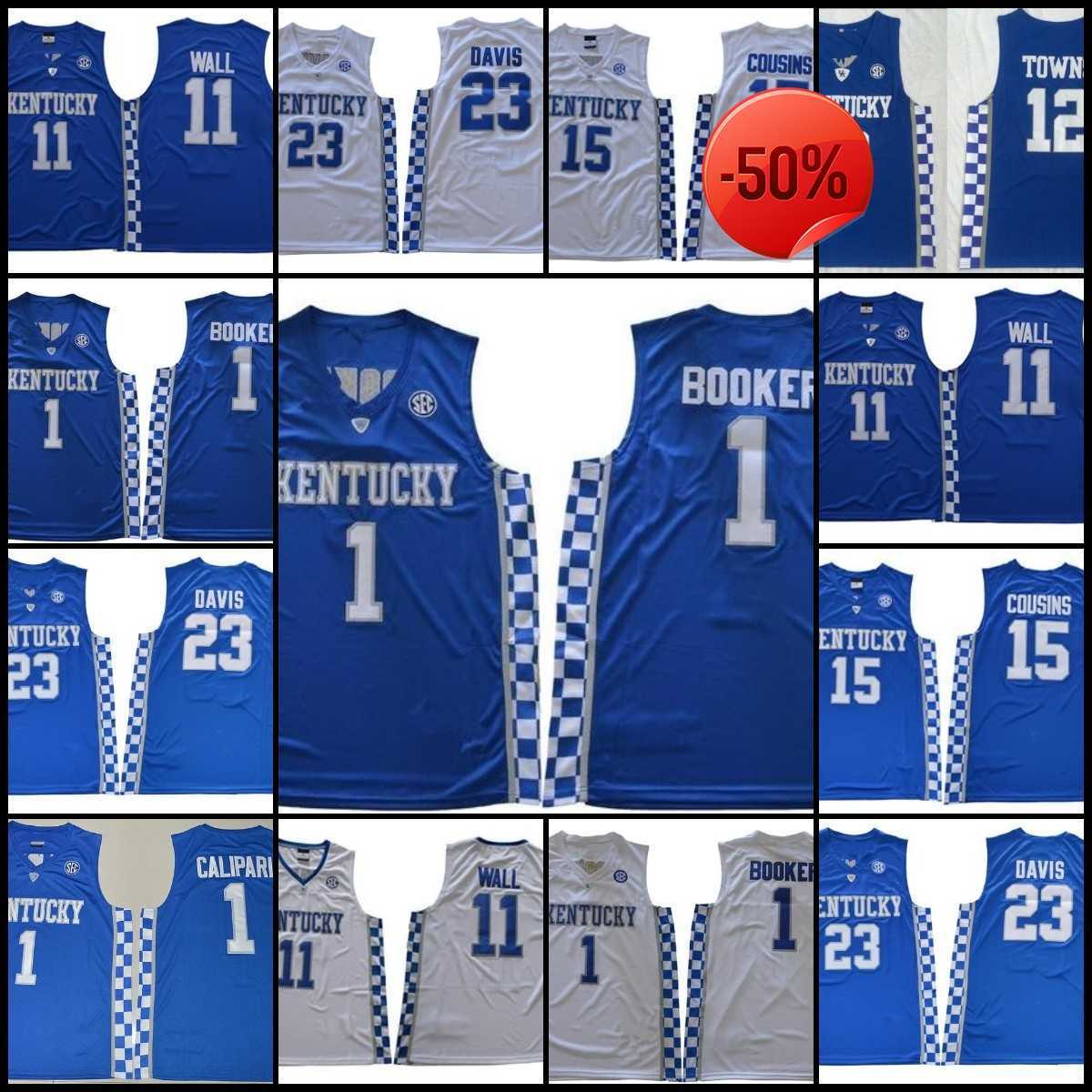 

Men NCAA Kentucky College Basketball Jerseys Davis Fox Monk Ado John Wall Towns Cousins Devin Booker Blue Men Stitched Jersey, As