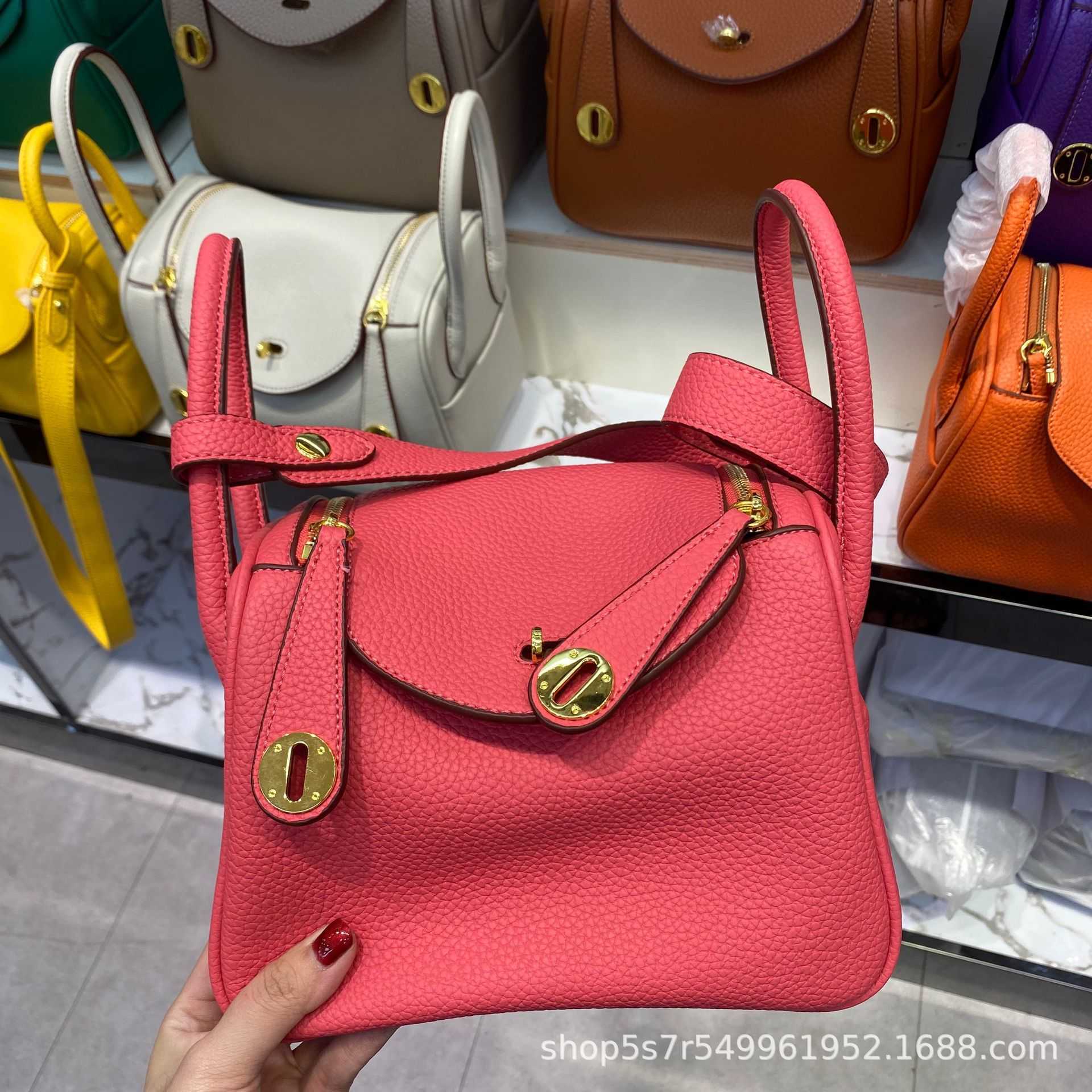 

Double-shoulder Original Designer Brand Bags doctor Bao Lindi bag soft cowhide lychee pattern portable one-shoulder cross-body versatile emb 15 4V7M, Clear fog blue