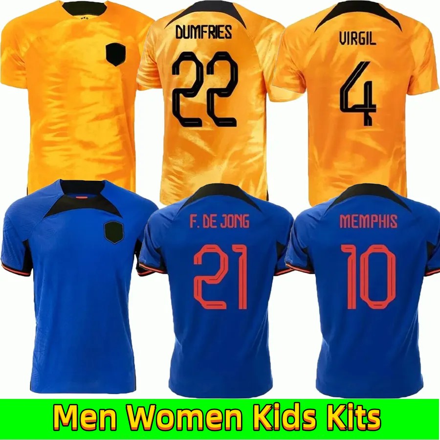 

2022 Soccer Jerseys Netherlands MEMPHIS F. DE JONG VIRGIL Holland DE LIGT WIJNALDUM KLAASSEN DUMFRIES VAN DE BEEK BLIND PROMES Men Football Shirts Women Kids Kits, 2022 away women