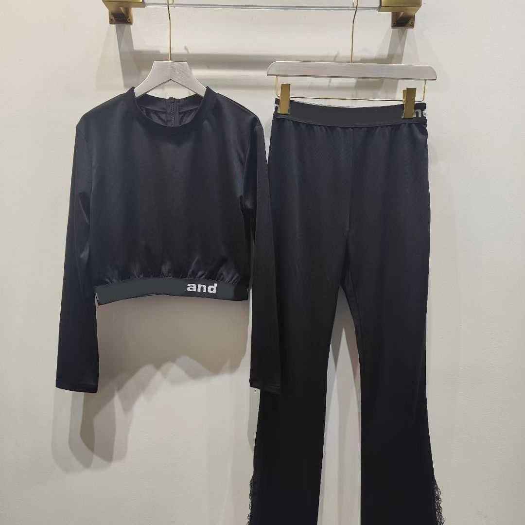

23ss Designer brand tracksuit European American fashion casual suit short top wide leg pants womens clothing a1, Black