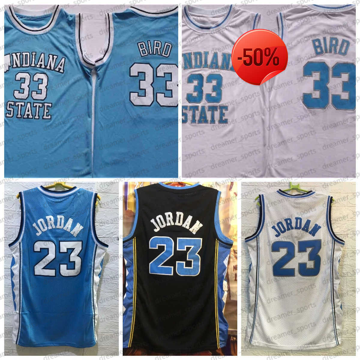 

NCAA 33 Larry Bird Basketball Jersey State Indiana State Sycamores Blue White North Carolina Tar Heels 23 Michael College Mens Jerseys, Men jersey