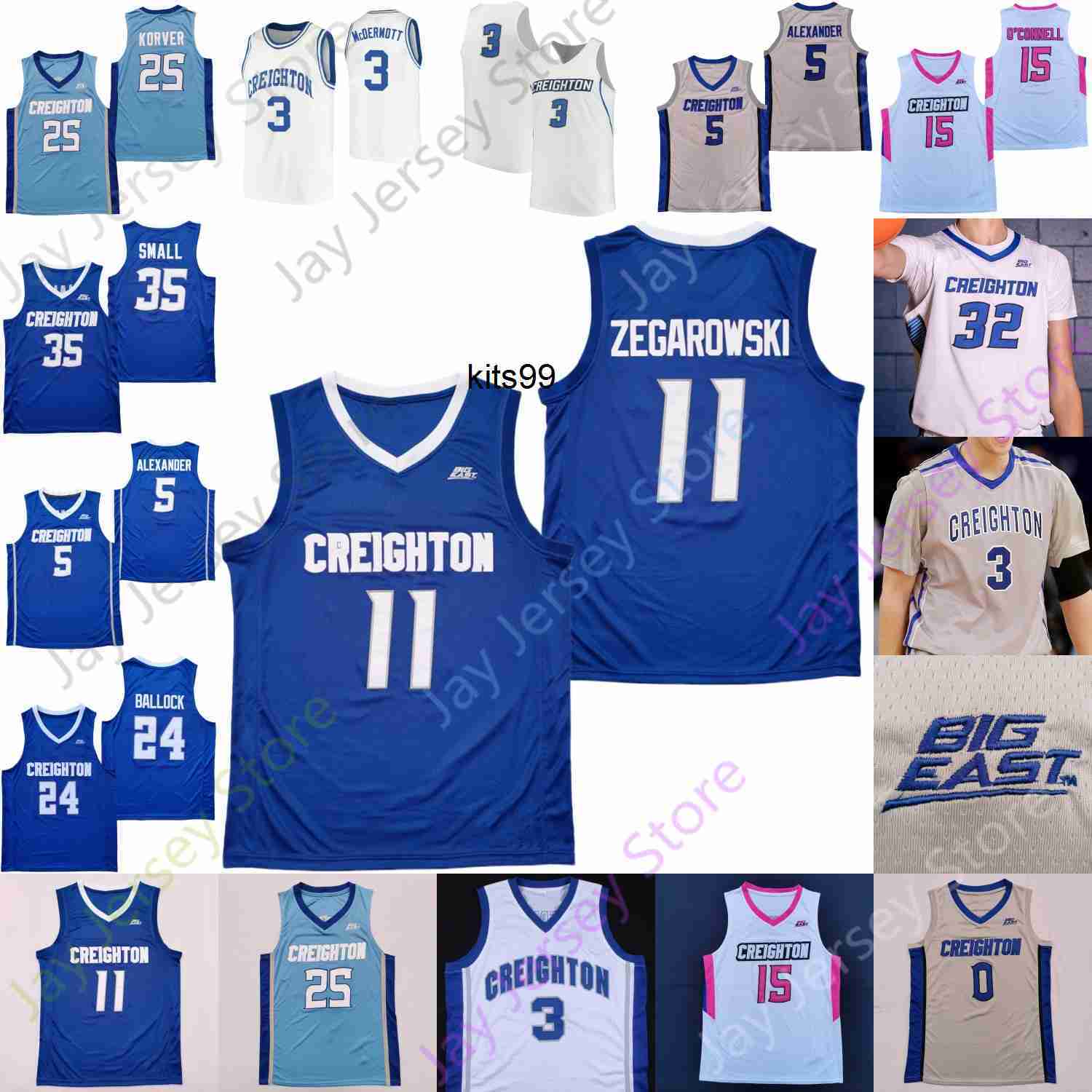 

Creighton Basketball Jersey NCAA College Marcus Zegarowski McDermott Korver Alex O'Connell Ryan Kalkbrenner Ryan Nembhard Ryan Hawkins, White i