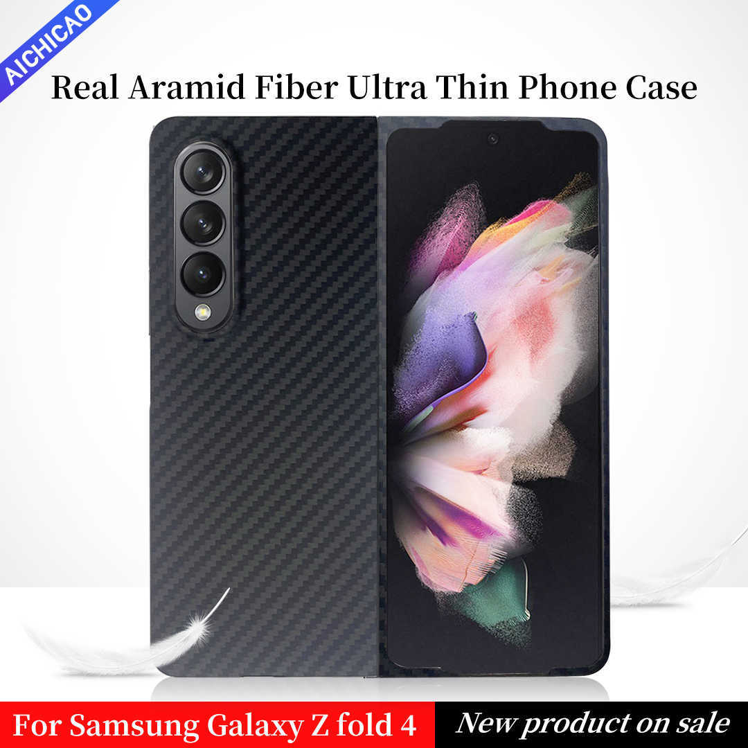 

Cell Phone Cases ACC-Carbon Real Carbon fiber For Samsung Galaxy Z Fold 4 case Aramid Slim design Anti-fall cover for W23 shell W0224