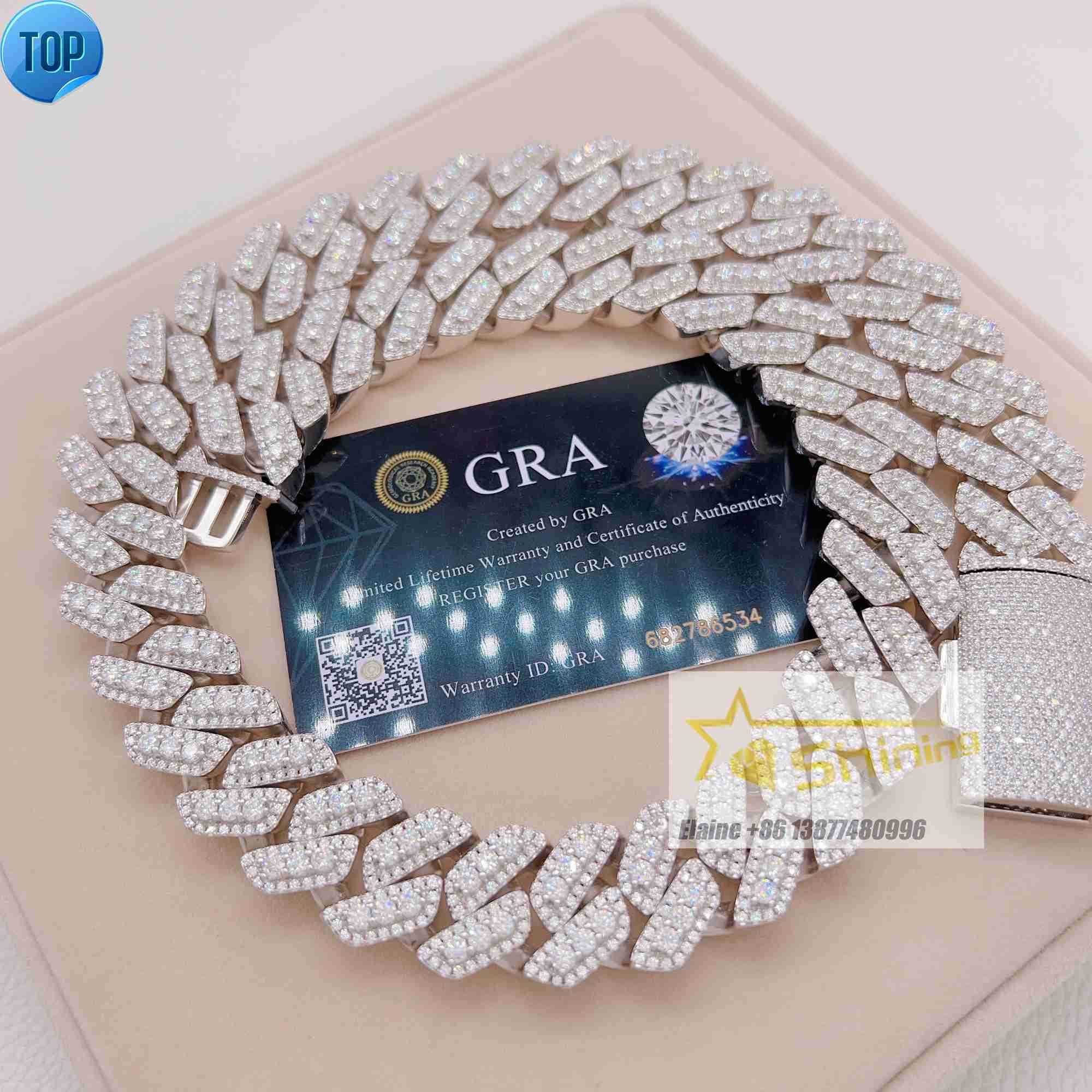 

20mm Big Men Necklace Luxury Hip Fine Jewelry Iced Out Vvs Moissanite Diamond Silver 925 Iced Out Cuban Link Chain