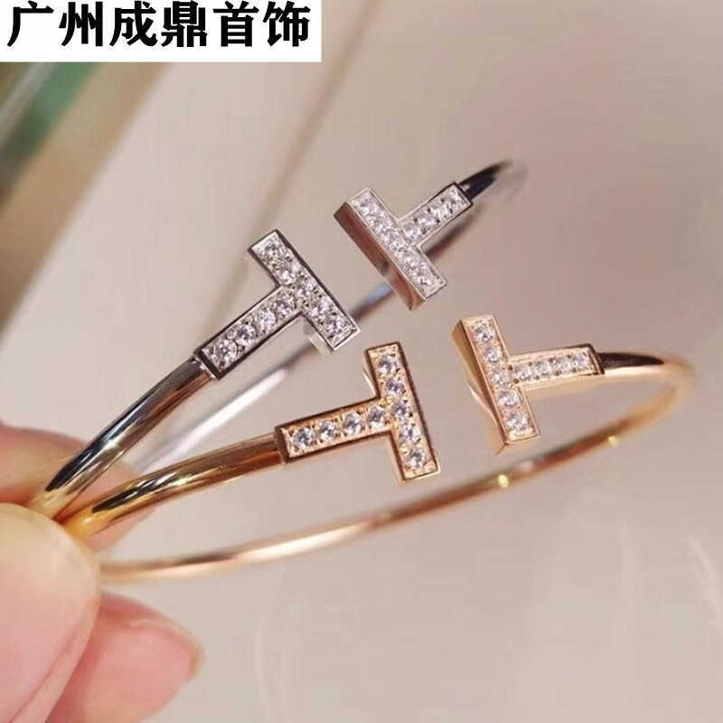 

99X7 original editionT home double bracelet 925 sterling silver plated 18K gold inlaid diamond narrow version half 1 series