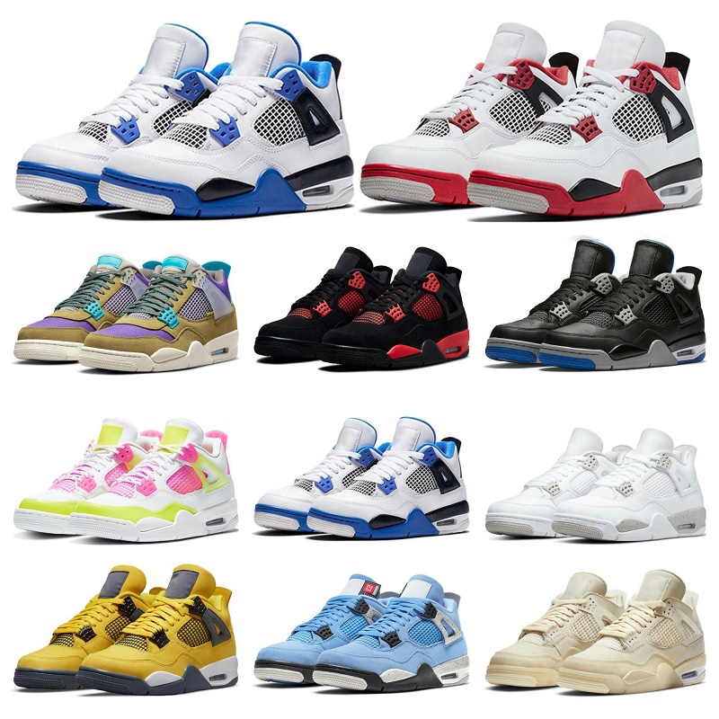 

4 4s Men Women Jumpman Basketball Shoes for Og 4s Seafoam Military Black Red Plum Cat Thunder White Blue Purple Pink Yellow University Infrared Cool Grey Light Brown, (13)