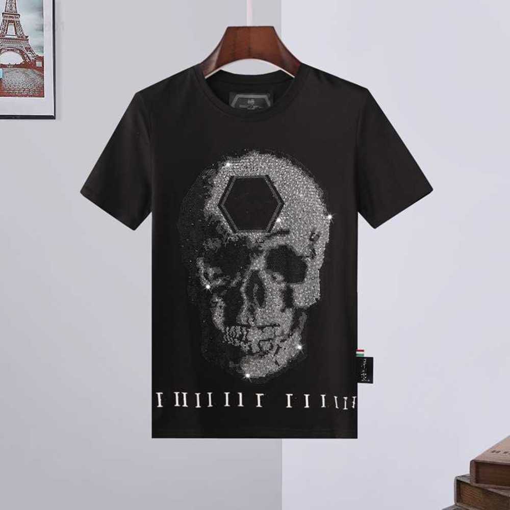 

Men's T-Shirts Men's Summer Breathable T-shirt Skull Letter Hot Rhinestone Round Neck Comfortable Top, White