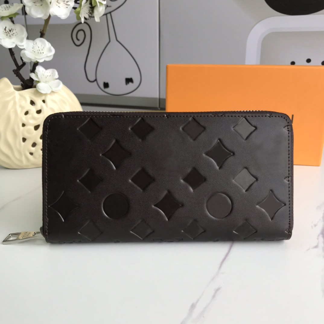 

Fashion designer wallet luxury zipper purses mens womens plain leather slim clutch Highs quality embossed flower letter long card holder with original box dust bags, 60017# embossed monograms-blue