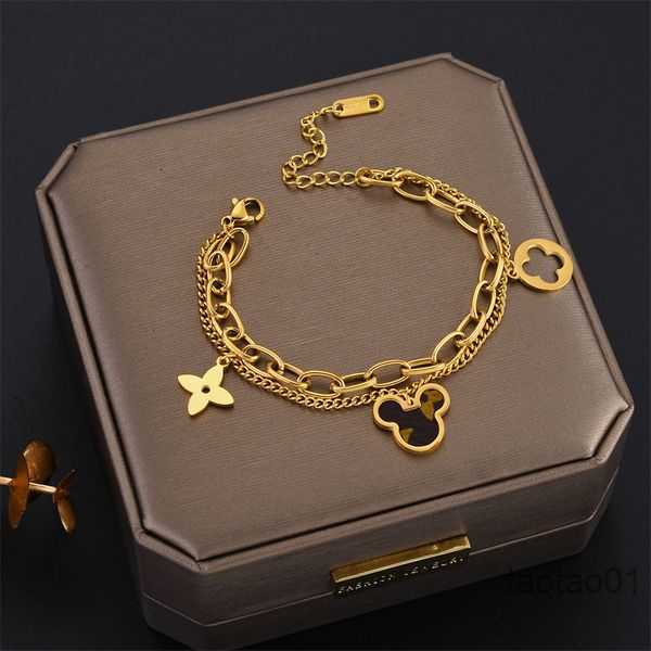 

Designer Love Braceletes Bracelets 4/four Leaf Clover Bracelet Gold Plate Fill Stainless Steel Agate Flowers Traditional Charm Lobster Link9t66
