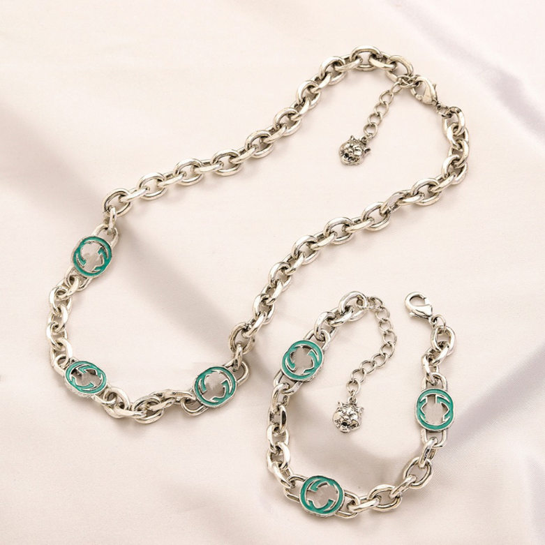 

Brand Delicate Bracelet Necklace Set 925 Silver Letter Bracelet Designer Pendant Necklace Luxury Women Love Street Bracelet Vintage Design Jewelry Set Gift, Zg2056-bracelet