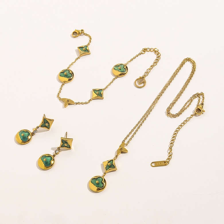 

18k Gold-plated Bracelets Earrings Set Designer Clover Necklace Woman Love Stamp Earring Fashion Versatile Bracelet Romantic Brand Stainless Steel Necklace, Zg1547-necklace