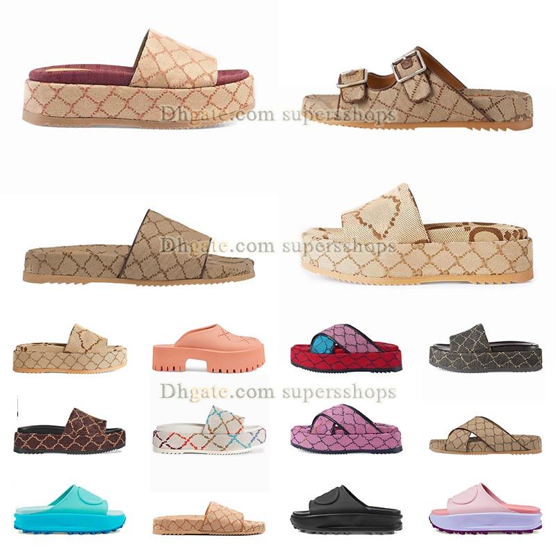 

luxury platform sandals slides mens womens designer Multicolor Black white blue pink maroon Brocade rubber slipper fashion summer Beach dhgate Shoes 35-45, 2 (6)