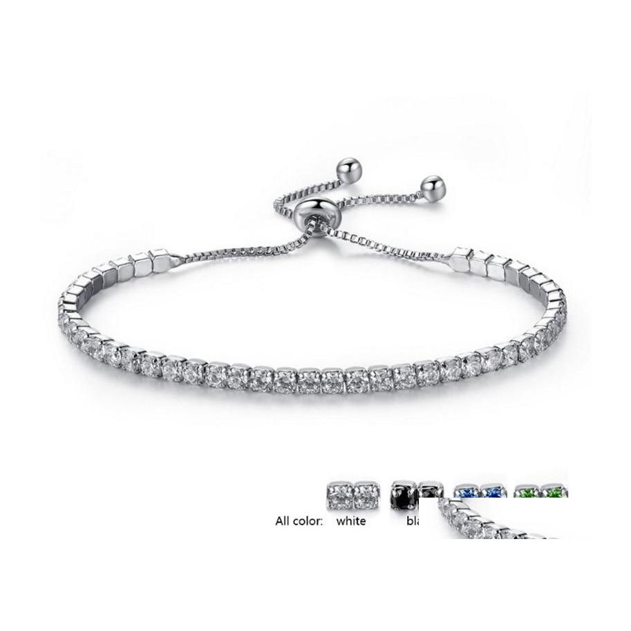

Jewelry White Gold Plated Pave Cz Zirconia Tennis Link Chain Bracelet For Women Clear Blue Green Black Gemstone Crystal Bracelets Dr Dhmps