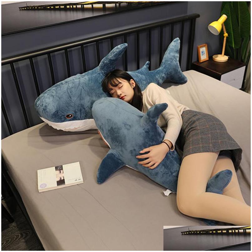 60cm shark plush stuffed sleeping pillow travel companion toy gift cute animal fish toys for children