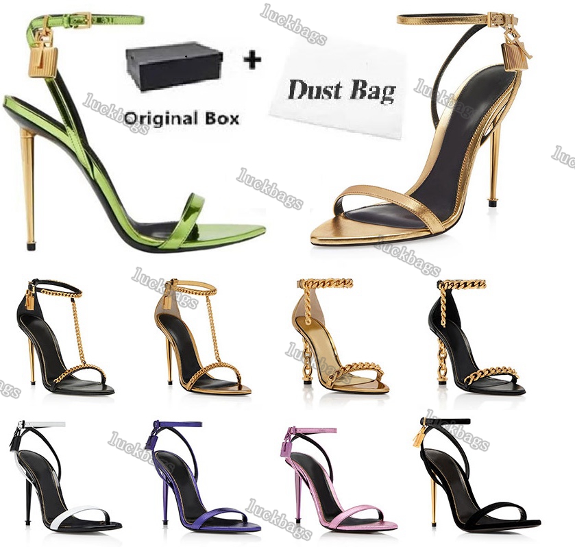 

Elegant Brand tom-fords-heel Sandals 2023 Designer Women Toes Shoes Padlock Pointy Naked Shoe Hardware Lock and key Woman Metal Stiletto Party Dress Wedding Eur 34-42, #28