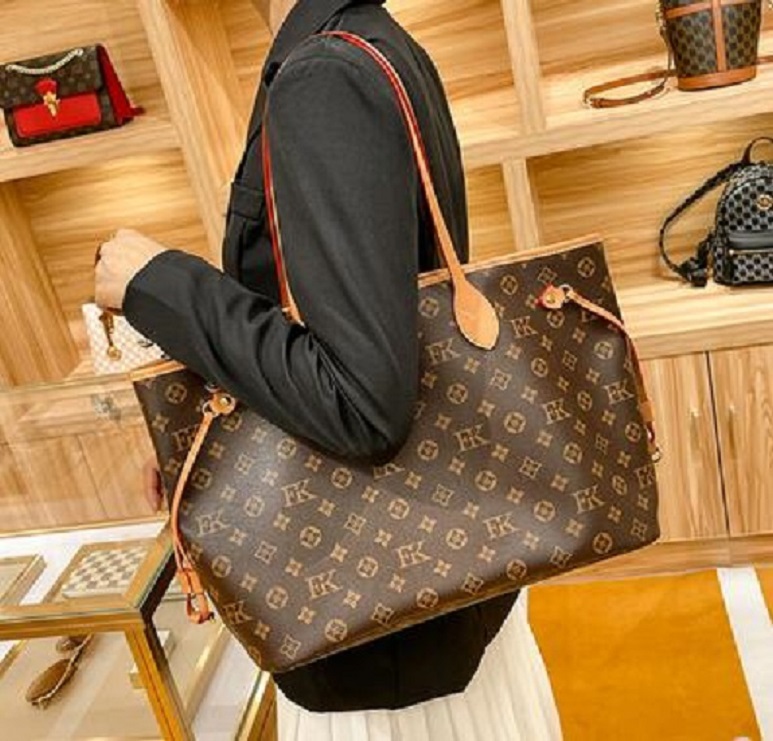 

high quality bag 2pcs set Top quality louise Women leather handbag designer lady clutch purse retro shoulder Purse Crossbody lvs Bag tote bag, Beige cell