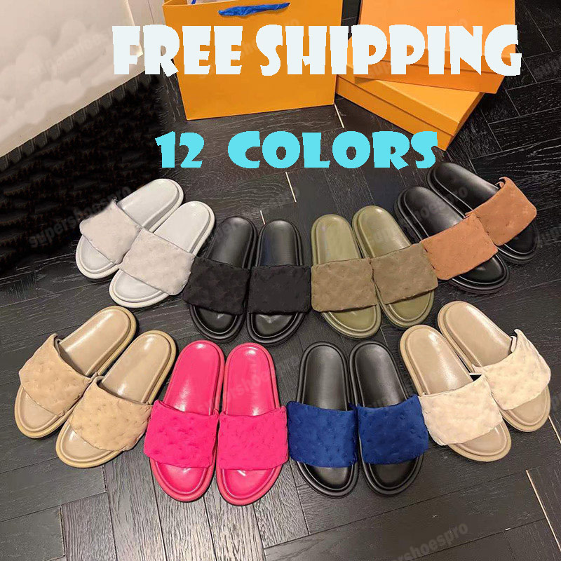 

Luxury Designer Slipper Women Slippers Luxurys Slides Leather Women's Sandale Shoes Comfortable Sandals Scuffs Pool Pillow Mules Sunset Fuchsia, Color1