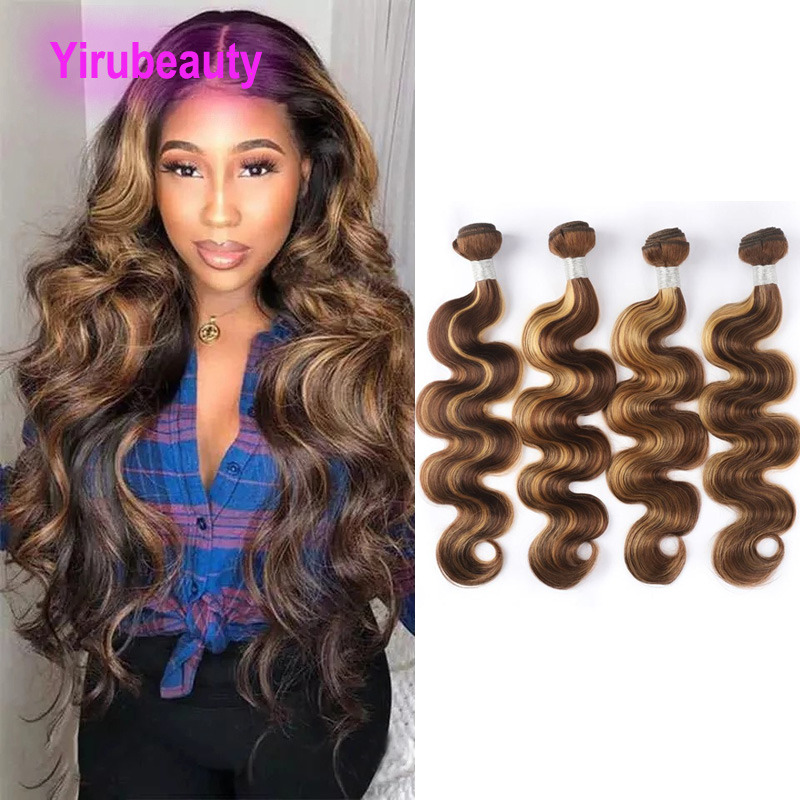 

Brazilian Human Hair P4/27 Piano Color Double Wefts Hair Extensions 4 Bundles Body Wave Yirubeauty 10-30inch