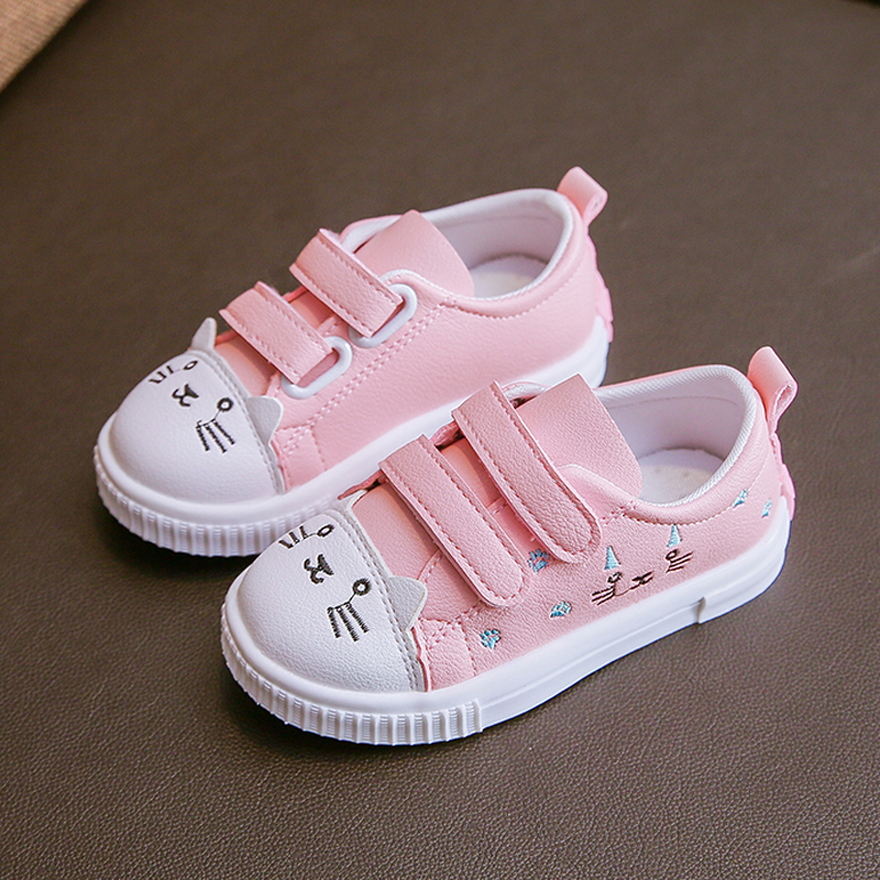 2023 Spring and Autumn New Anti-slip Single Shoes Velcro Leisure Sports Shoes Girls Cute Cat Soft Sole Baby Cricket Shoes 21-30
