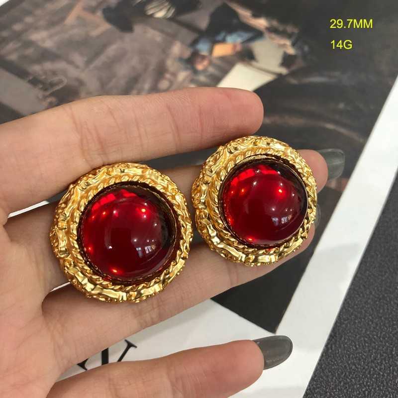 

Earings Palace electroplated genuine gold medieval earrings red large colored glaze heavy industrial light luxury green silver needle ear clip