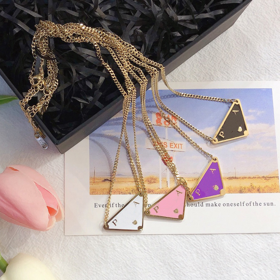 

Luxury Designer triangle Graduated Necklace Tennis Asymmetric Pendant Necklaces For Women Chain 18K Gold Plated Stainless Steel Jewelry