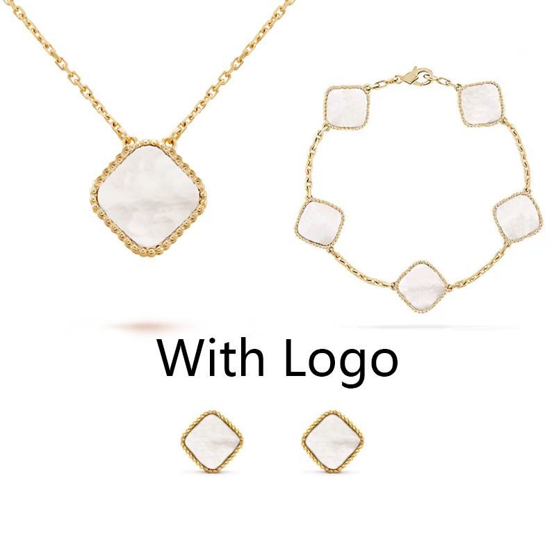 

4 Leaf Clover Bracelet Earrings Necklace A Set With Logo High Quality Never Fade Tennis Chain Bracelets Earings Necklaces for Woman Mans Gift c, Random box * 3( just three box )