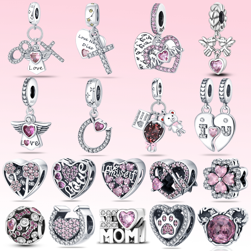 

Pandora Original S925 Sterling Silver Angel Wings Pink Love Heart Charm Beads Suitable for Bracelet DIY Fashion Jewelry