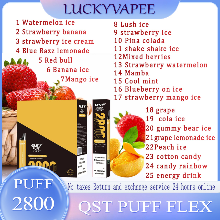 

QST Puff Flex 2800 puff disposable e cigarettes vape desechable pods device kits 1000mAh battery pre-filled 8ml vaporizer vaper Cartridge Starter Kit Big Bar Kit