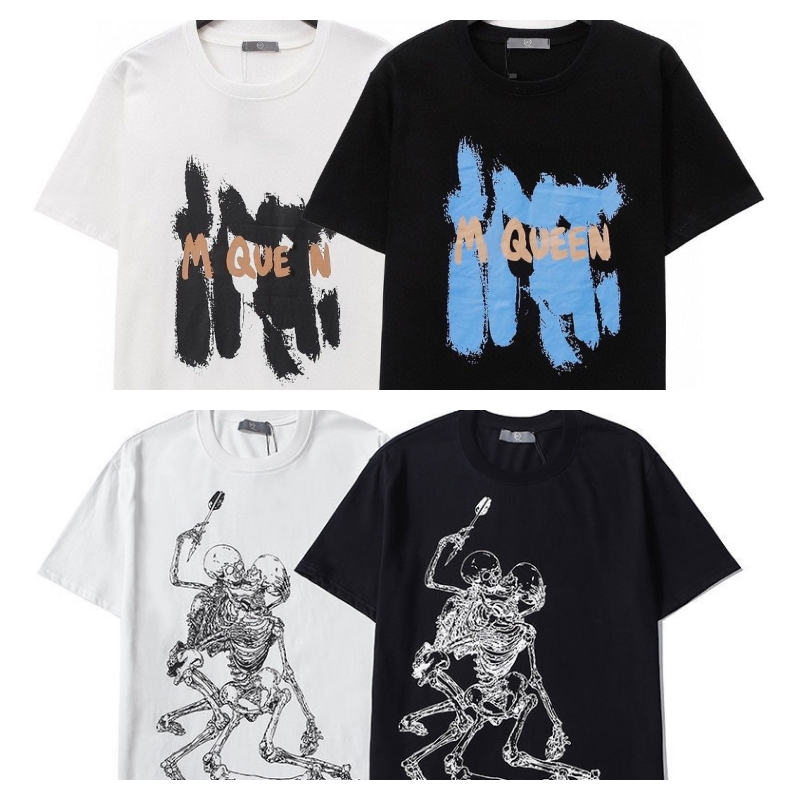 

Men's T-Shirts Mens Womens Printed Fashion man T-shirt Top Quality cotton material Casual Tees Short Sleeve Luxury Hip Hop Streetwear mcqueen White and black TShirts