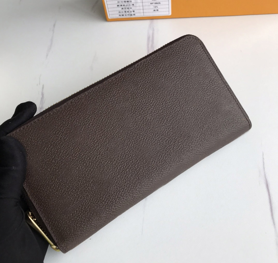 

Fashion designer wallet luxury zipper purses men women slim money clutch Highs quality Monograms trendy wallets long plaid card holder with original box dust bag, 60017#brown plaid-pink inside