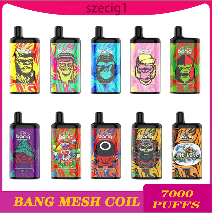 

Original Bang Mesh Coil 7000 puff E cigarette Puffs 7000 puff Disposable Vape Puff 0% 2% 3% 5% Pod devices rechargeable Battery 850mAh 15ml Prefilled Cartridge Box Kit