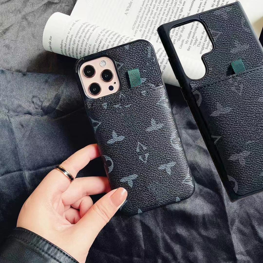 

Designer Card Slot Leather Phone Cases for iPhone 14 13 12 11 Pro Max X Xs Xr 6 7 8 Mini Samsung Galaxy S20 S21 S22 S23 Note20 Plus Unltra Luxury Purse Case with Box Packing