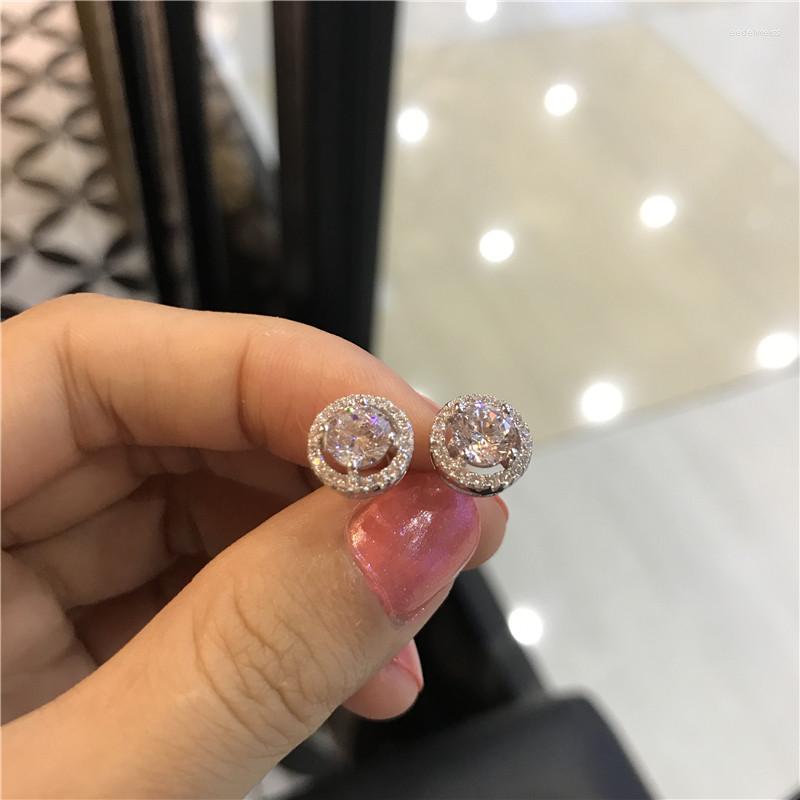 

Stud Earrings For Women Solid 925 Silver Cubic Zirconia Round Brincos Bridal Wedding Fine Jewelry Simple Accessories