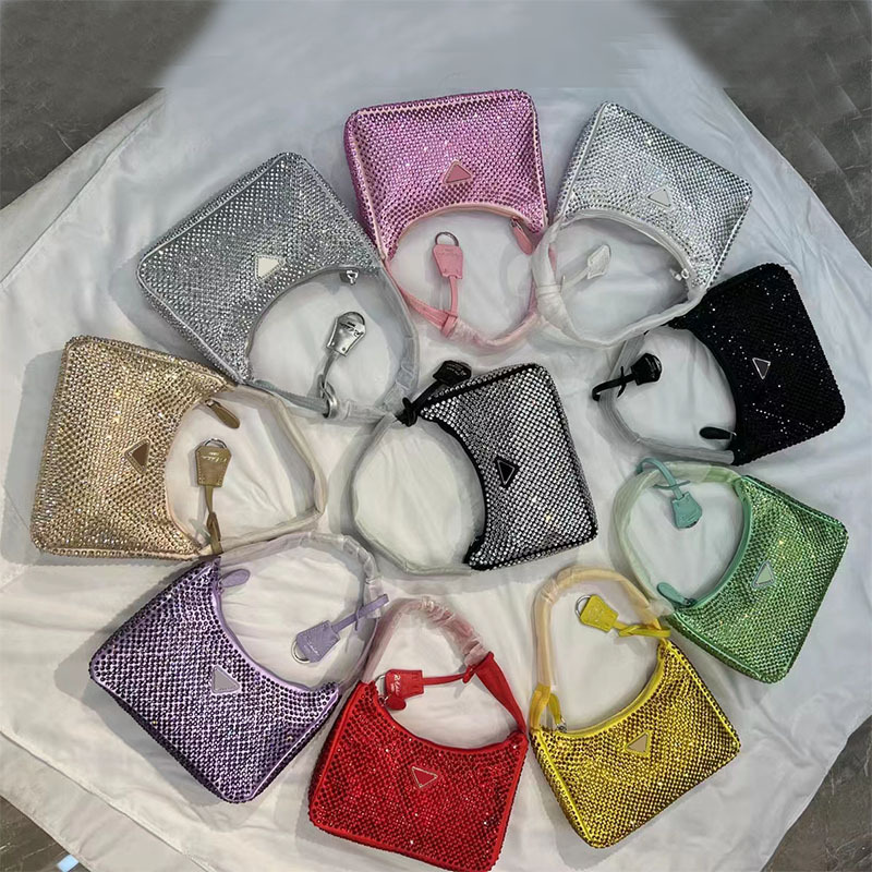 

designer shoulder hobo bag handbag purse for Women mini coin purses with all over crystal deco re nylon woven handle Hand Bag underarm phone keeper luxury handbags, Red