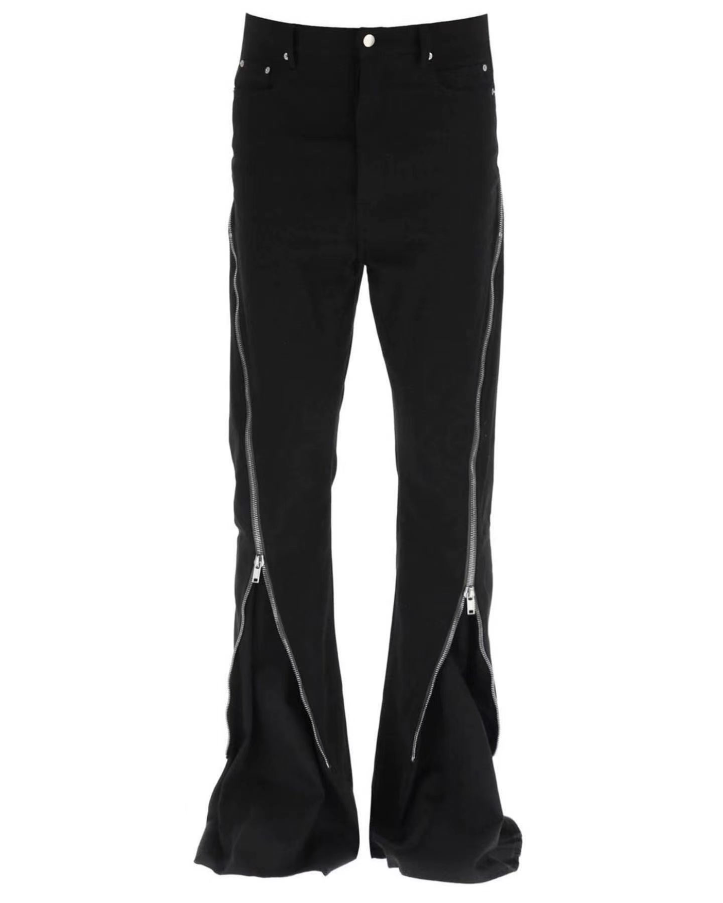 

Men's Jeans Men's jeans Owens RO Banana Double line High Street dark multi-zipper loose straight flared denim trousers, Black